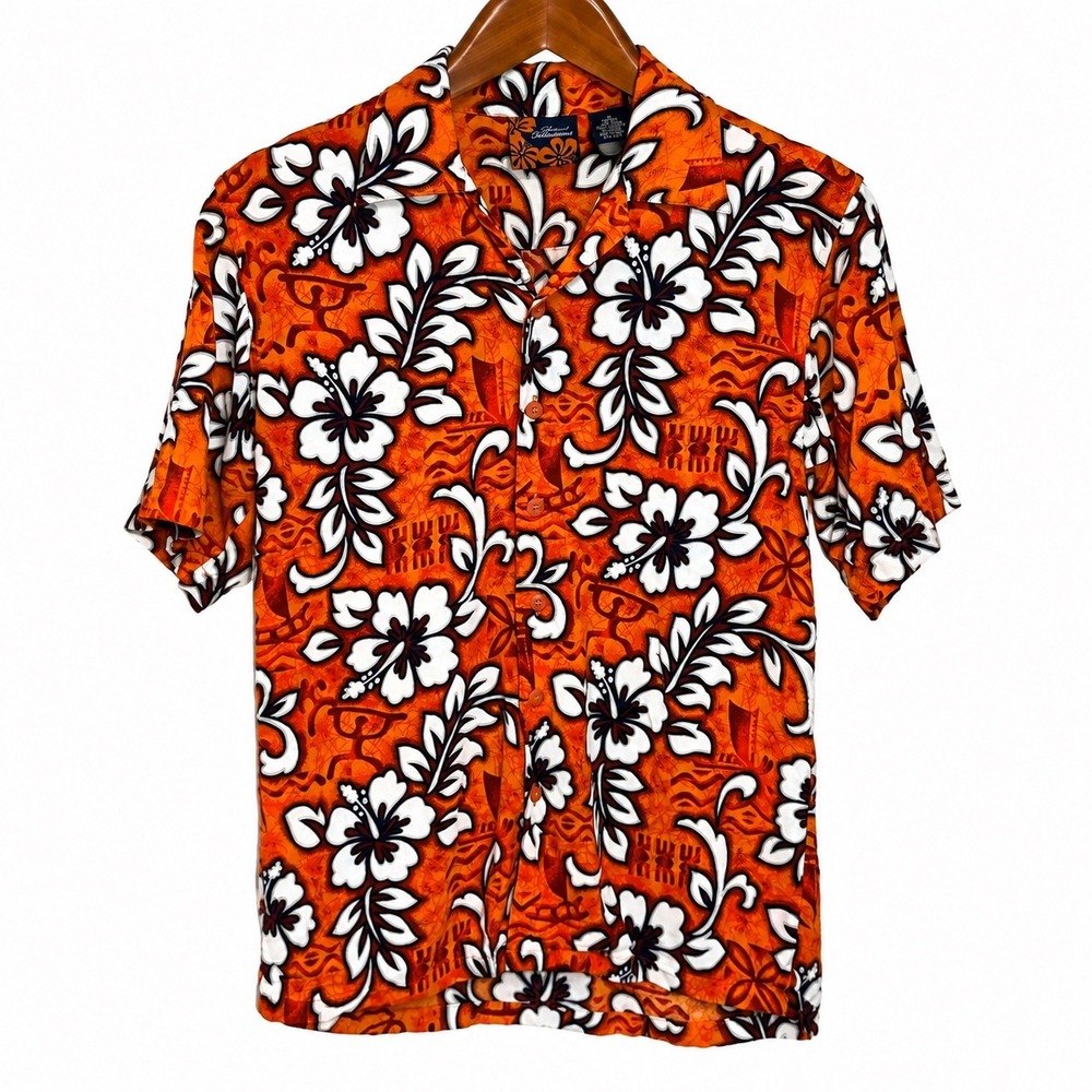 Liquid Hawaiian Boys M 10-12 Hibiscus Floral Rayon Button Down Shirt
